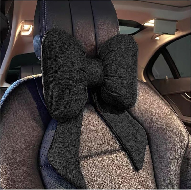Bittwee Bow Car Headrest Pillow, Breathable Memory Foam Vehicle Neck Pillow with Adjustable Strap, Ergonomic Auto Neck Support Cushion for Pain Pressure Relief, Universal for Most Cars (Black) - Image 1